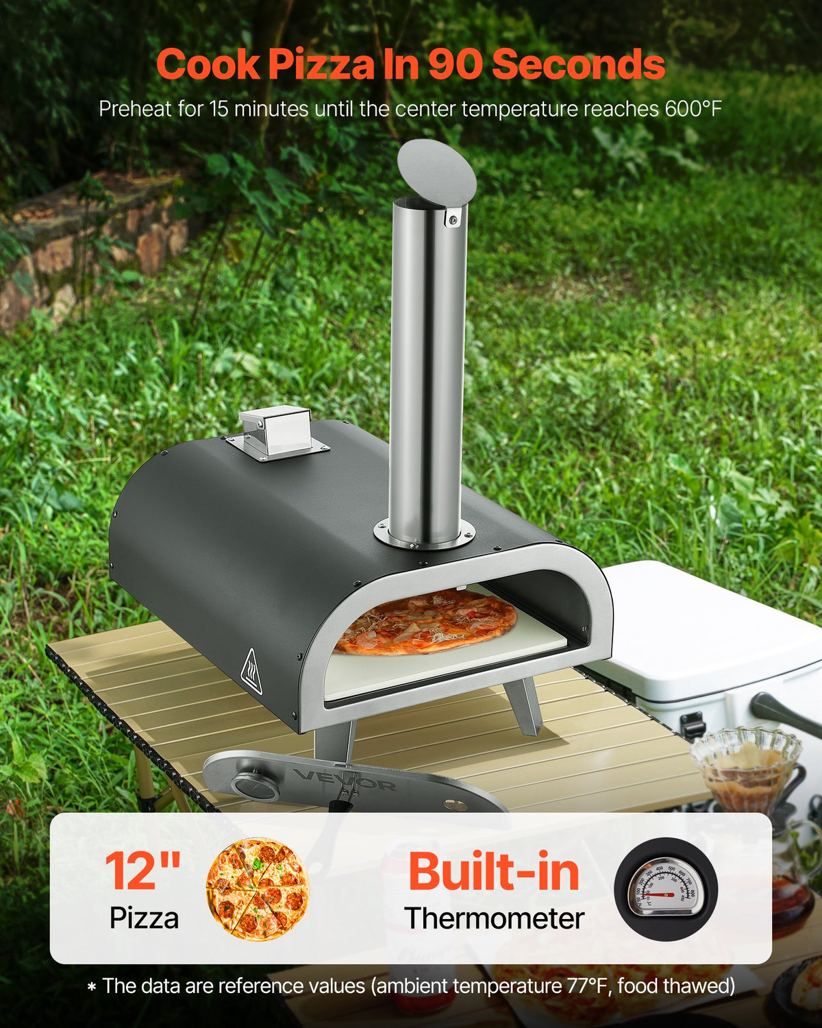 VEVOR Outdoor Pizza Oven, 12 Inch Wood Fired Pizza Ovens, Pellet Pizza-Stove with Thermometer, Portable Pizza-Maker for Outside Backyard Patio Camping, Pizza-Stone, Carry Bag, Shovel, Black - BXPSLDNZWDJPFZ2JF001V0 - view 3