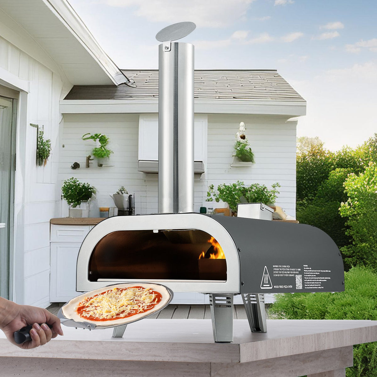 VEVOR Outdoor Pizza Oven, 12 Inch Wood Fired Pizza Ovens, Pellet Pizza-Stove with Thermometer, Portable Pizza-Maker for Outside Backyard Patio Camping, Pizza-Stone, Carry Bag, Shovel, Black - BXPSLDNZWDJPFZ2JF001V0 - view 9