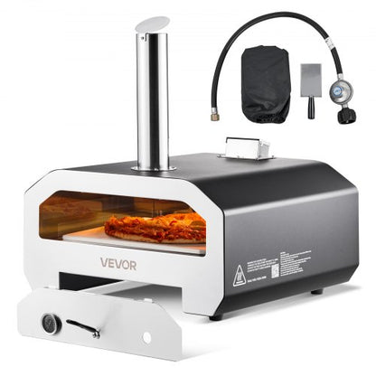VEVOR Dual Fuel Pizza Oven Outdoor, 16 in Wood Fire & Propane Gas Pizza Oven, Portable Pellet & Propane Pizza-Maker with Thermometer, Iron Spray Black Shell Pizza-Cook for Outside Camping & Backyard - BXPSLDNZWDJPG18F6001V0 - view 2