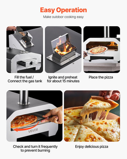VEVOR Dual Fuel Pizza Oven Outdoor, 16 in Wood Fire & Propane Gas Pizza Oven, Portable Pellet & Propane Pizza-Maker with Thermometer, Iron Spray Black Shell Pizza-Cook for Outside Camping & Backyard - BXPSLDNZWDJPG18F6001V0 - view 7