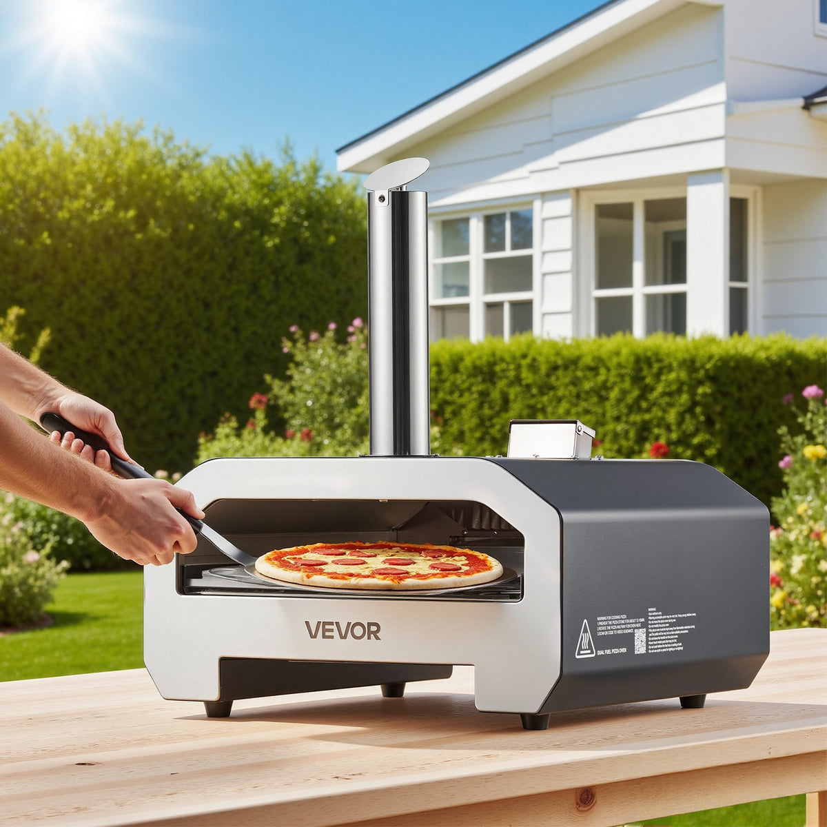 VEVOR Dual Fuel Pizza Oven Outdoor, 16 in Wood Fire & Propane Gas Pizza Oven, Portable Pellet & Propane Pizza-Maker with Thermometer, Iron Spray Black Shell Pizza-Cook for Outside Camping & Backyard - BXPSLDNZWDJPG18F6001V0 - view 9