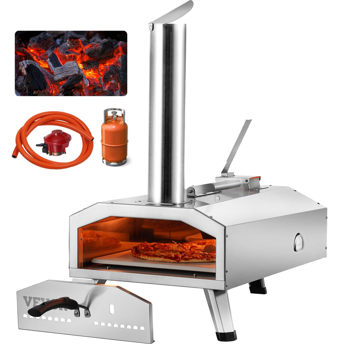 VEVOR Dual Fuel Pizza Oven for Outdoor Use, 12" Portable Pizza Oven, Pellet & Gas Powered Outdoor Pizza Oven with Thickened Cordierite Pizza Stone, Foldable Leg for Camping & Backyard - BXPSLWNZWDJBRGWUJV0 - view 1