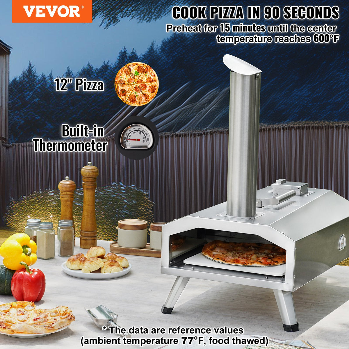 VEVOR Dual Fuel Pizza Oven for Outdoor Use, 12" Portable Pizza Oven, Pellet & Gas Powered Outdoor Pizza Oven with Thickened Cordierite Pizza Stone, Foldable Leg for Camping & Backyard - BXPSLWNZWDJBRGWUJV0 - view 3