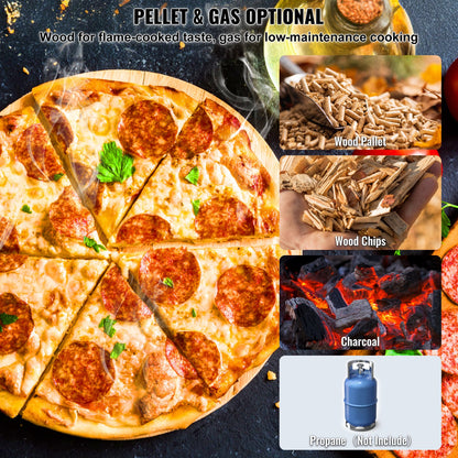 VEVOR Dual Fuel Pizza Oven for Outdoor Use, 12" Portable Pizza Oven, Pellet & Gas Powered Outdoor Pizza Oven with Thickened Cordierite Pizza Stone, Foldable Leg for Camping & Backyard - BXPSLWNZWDJBRGWUJV0 - view 4
