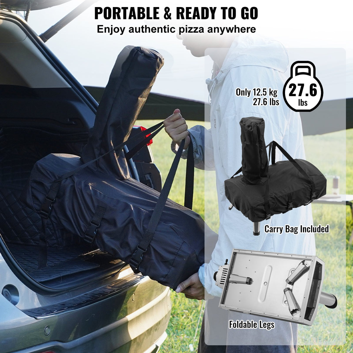 VEVOR Dual Fuel Pizza Oven for Outdoor Use, 12" Portable Pizza Oven, Pellet & Gas Powered Outdoor Pizza Oven with Thickened Cordierite Pizza Stone, Foldable Leg for Camping & Backyard - BXPSLWNZWDJBRGWUJV0 - view 5