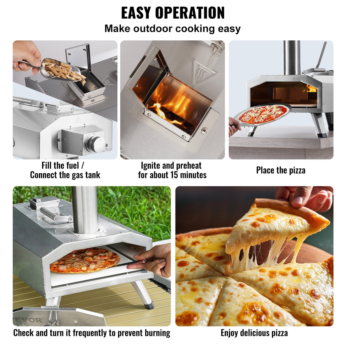 VEVOR Dual Fuel Pizza Oven for Outdoor Use, 12" Portable Pizza Oven, Pellet & Gas Powered Outdoor Pizza Oven with Thickened Cordierite Pizza Stone, Foldable Leg for Camping & Backyard - BXPSLWNZWDJBRGWUJV0 - view 7