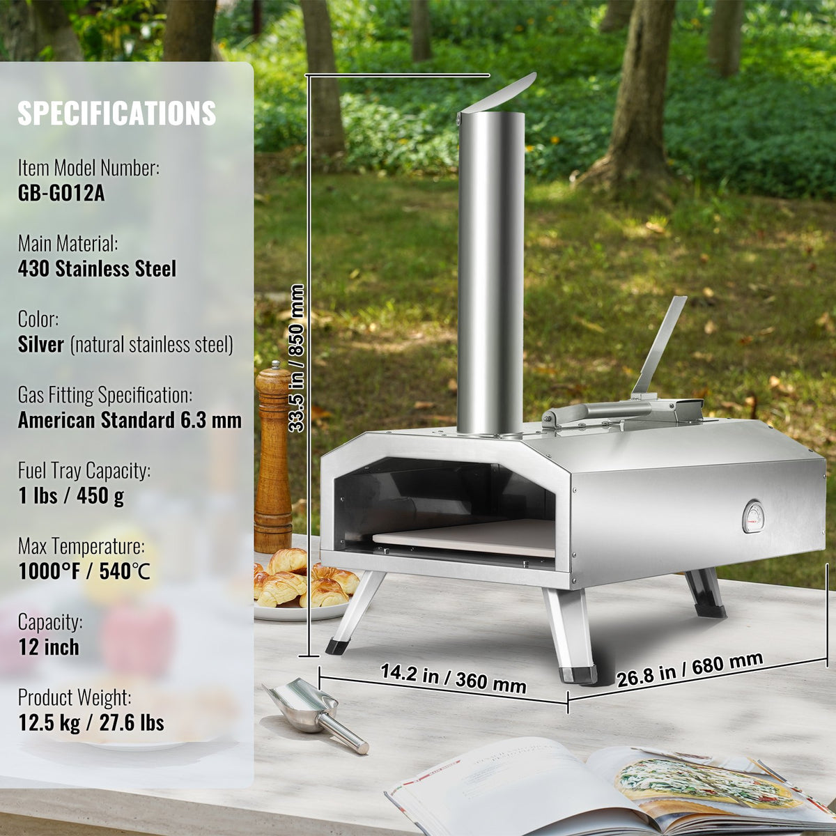 VEVOR Dual Fuel Pizza Oven for Outdoor Use, 12" Portable Pizza Oven, Pellet & Gas Powered Outdoor Pizza Oven with Thickened Cordierite Pizza Stone, Foldable Leg for Camping & Backyard - BXPSLWNZWDJBRGWUJV0 - view 8