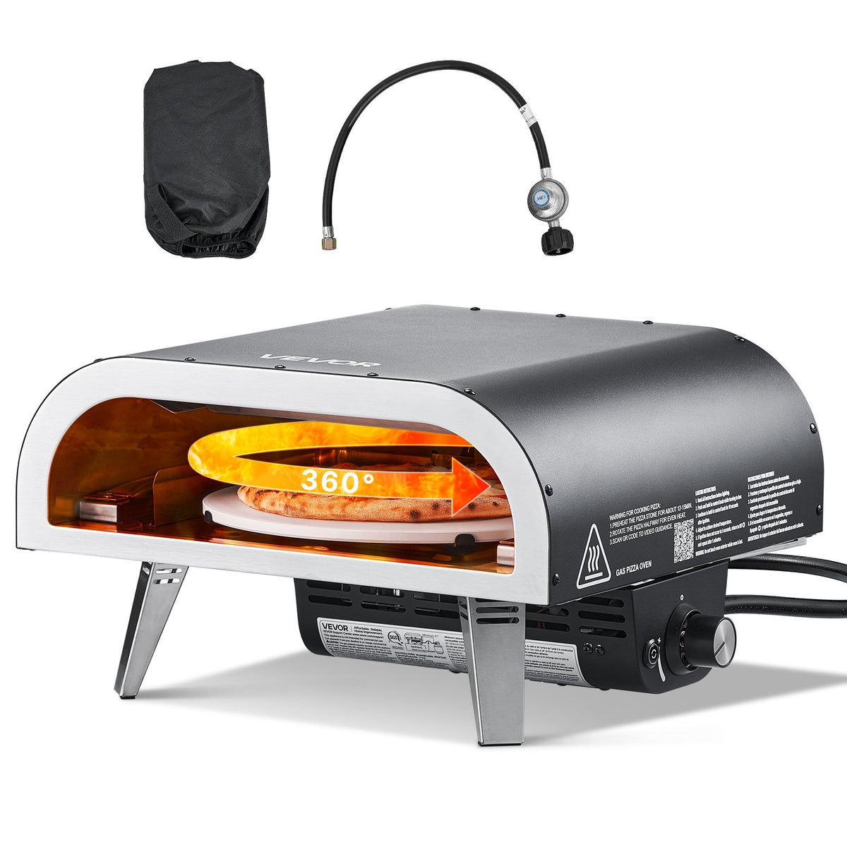 VEVOR Outdoor Pizza Oven, 12 in Propane Gas Pizza Maker, Portable Pizza-Cooker with  Electric Rotation, Thickened Pizza-Stone, Carry Bag, Propane Pizza-Oven for Outside Backyard Patio Camping, Black - BXPSLWNZWDJPT87H6001V9 - view 1