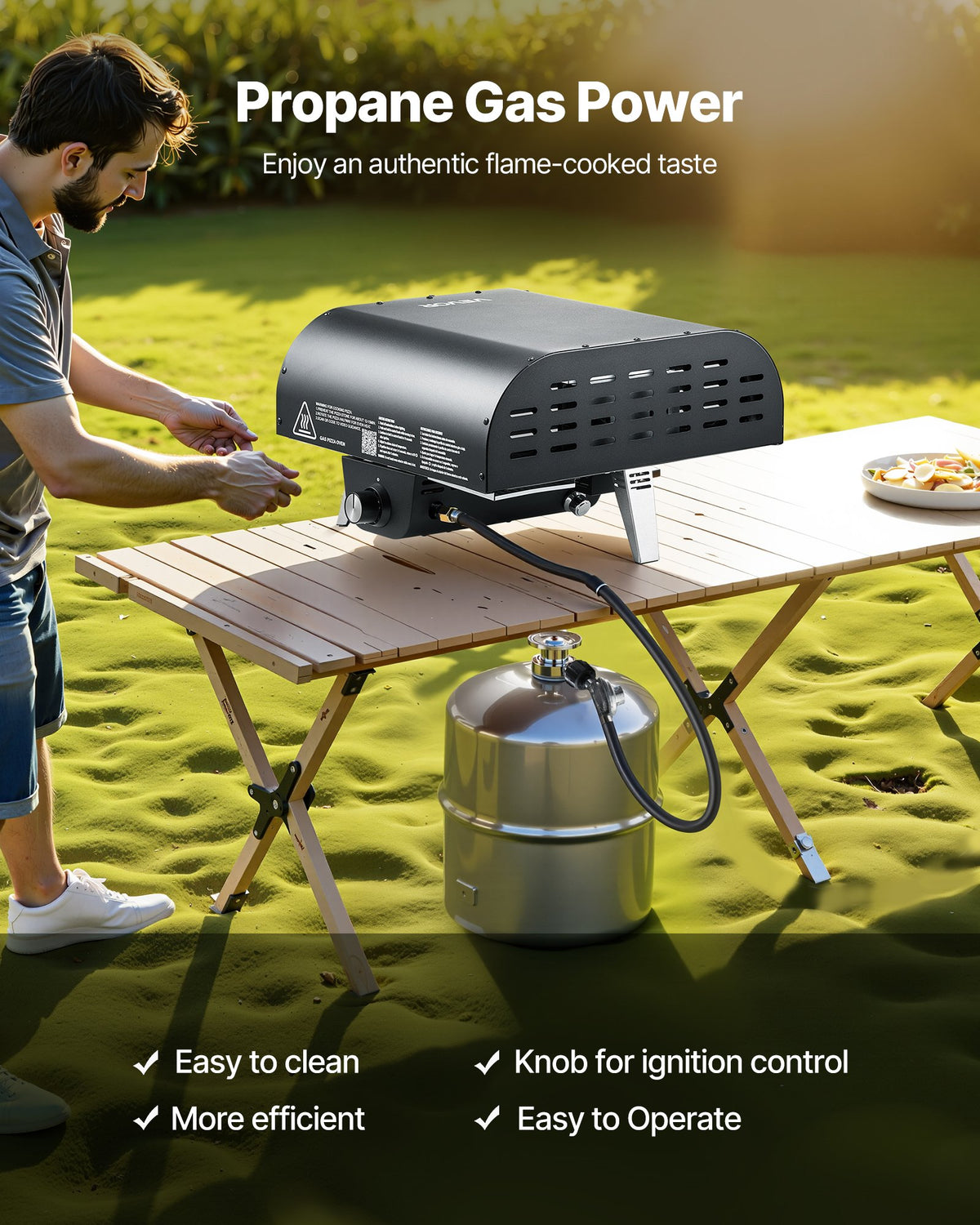 VEVOR Outdoor Pizza Oven, 12 in Propane Gas Pizza Maker, Portable Pizza-Cooker with  Electric Rotation, Thickened Pizza-Stone, Carry Bag, Propane Pizza-Oven for Outside Backyard Patio Camping, Black - BXPSLWNZWDJPT87H6001V9 - view 4