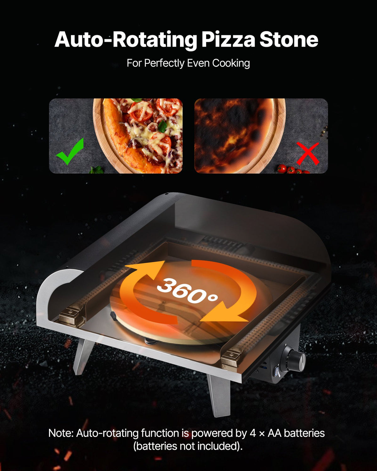 VEVOR Outdoor Pizza Oven, 12 in Propane Gas Pizza Maker, Portable Pizza-Cooker with  Electric Rotation, Thickened Pizza-Stone, Carry Bag, Propane Pizza-Oven for Outside Backyard Patio Camping, Black - BXPSLWNZWDJPT87H6001V9 - view 5