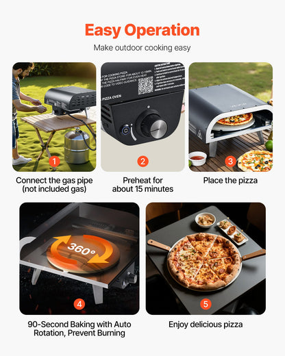 VEVOR Outdoor Pizza Oven, 12 in Propane Gas Pizza Maker, Portable Pizza-Cooker with  Electric Rotation, Thickened Pizza-Stone, Carry Bag, Propane Pizza-Oven for Outside Backyard Patio Camping, Black - BXPSLWNZWDJPT87H6001V9 - view 8