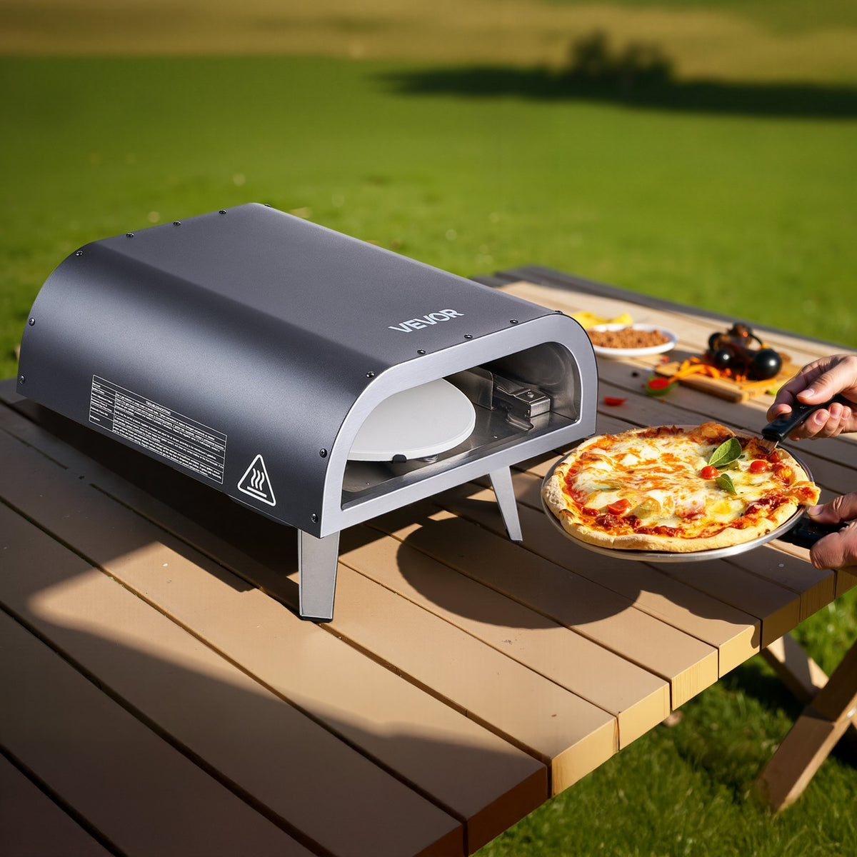 VEVOR Outdoor Pizza Oven, 12 in Propane Gas Pizza Maker, Portable Pizza-Cooker with  Electric Rotation, Thickened Pizza-Stone, Carry Bag, Propane Pizza-Oven for Outside Backyard Patio Camping, Black - BXPSLWNZWDJPT87H6001V9 - view 9