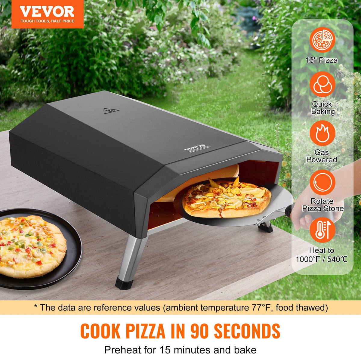 VEVOR Outdoor Pizza Oven, 13" Gas Fired Pizza Maker, Portable Outside Pizza Grill with Thickened Cordierite Pizza Stone, Waterproof Cover, Iron Spray Gas Oven with Foldable Leg for Camping & Backyard - BXPSLWNZWDJPWVMPWV0 - view 3