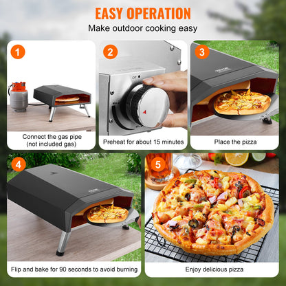 VEVOR Outdoor Pizza Oven, 13" Gas Fired Pizza Maker, Portable Outside Pizza Grill with Thickened Cordierite Pizza Stone, Waterproof Cover, Iron Spray Gas Oven with Foldable Leg for Camping & Backyard - BXPSLWNZWDJPWVMPWV0 - view 7