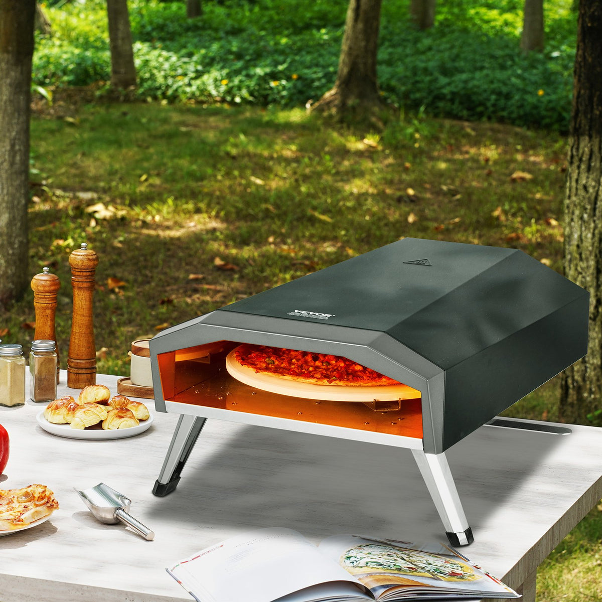 VEVOR Outdoor Pizza Oven, 13" Gas Fired Pizza Maker, Portable Outside Pizza Grill with Thickened Cordierite Pizza Stone, Waterproof Cover, Iron Spray Gas Oven with Foldable Leg for Camping & Backyard - BXPSLWNZWDJPWVMPWV0 - view 9