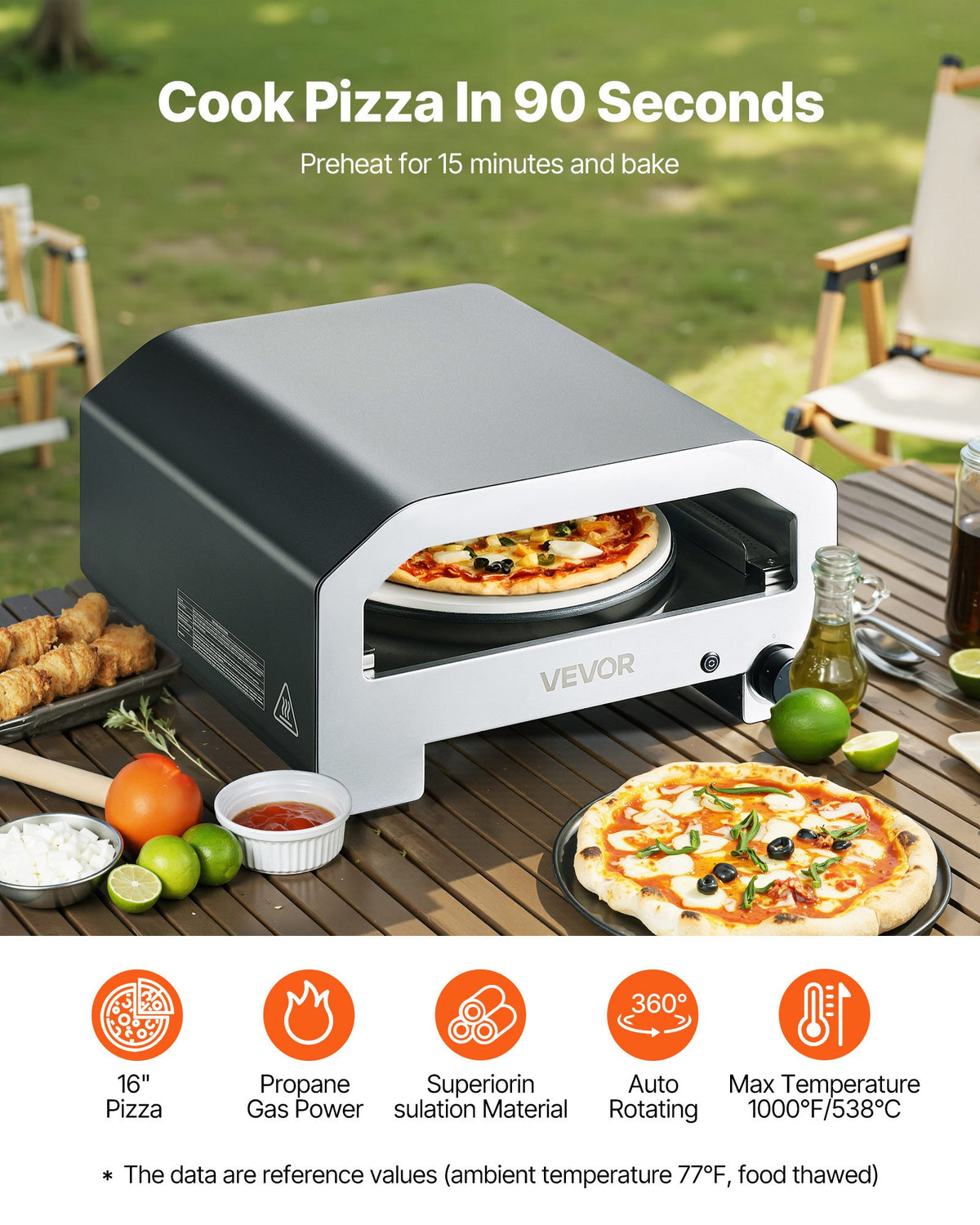 VEVOR Outdoor Pizza Oven, 16 in Propane Gas Pizza Maker, Portable Pizza-Cooker with  Electric Rotation, Thickened Pizza-Stone, Carry Bag, Propane Pizza-Oven for Outside Backyard Patio Camping, Black - BXPSLWPTDXZGRP2D3001V9 - view 3