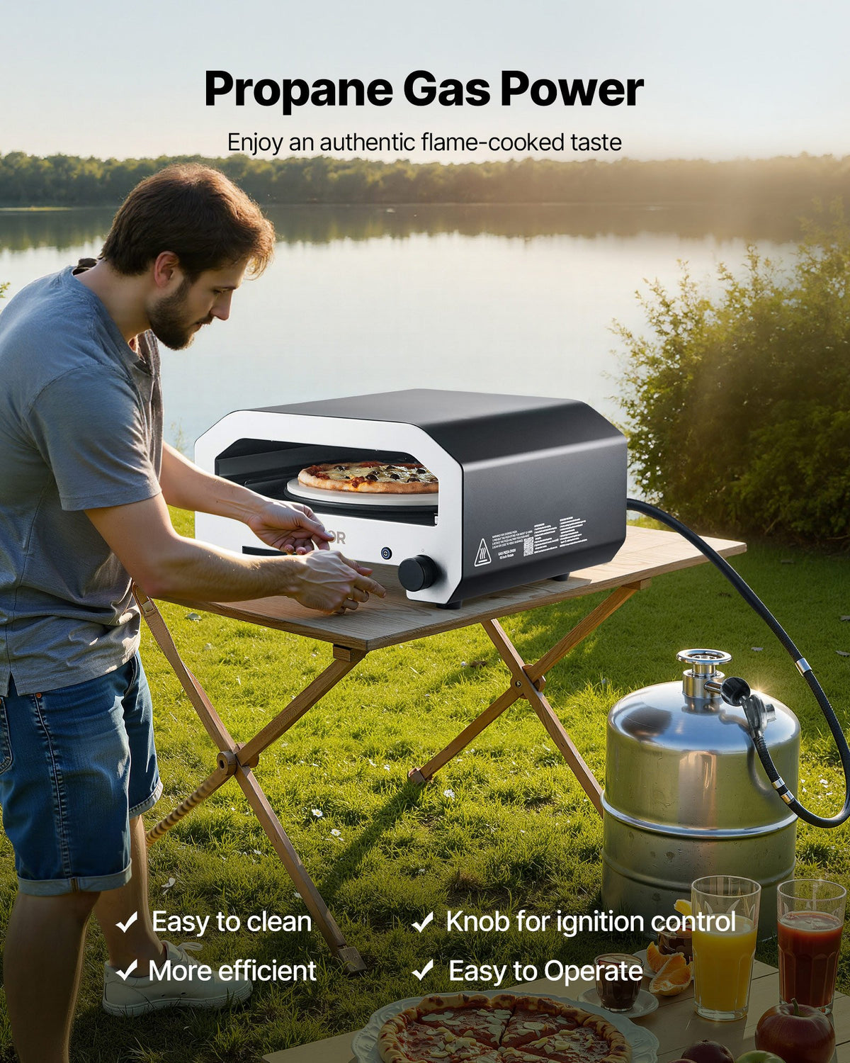 VEVOR Outdoor Pizza Oven, 16 in Propane Gas Pizza Maker, Portable Pizza-Cooker with  Electric Rotation, Thickened Pizza-Stone, Carry Bag, Propane Pizza-Oven for Outside Backyard Patio Camping, Black - BXPSLWPTDXZGRP2D3001V9 - view 4