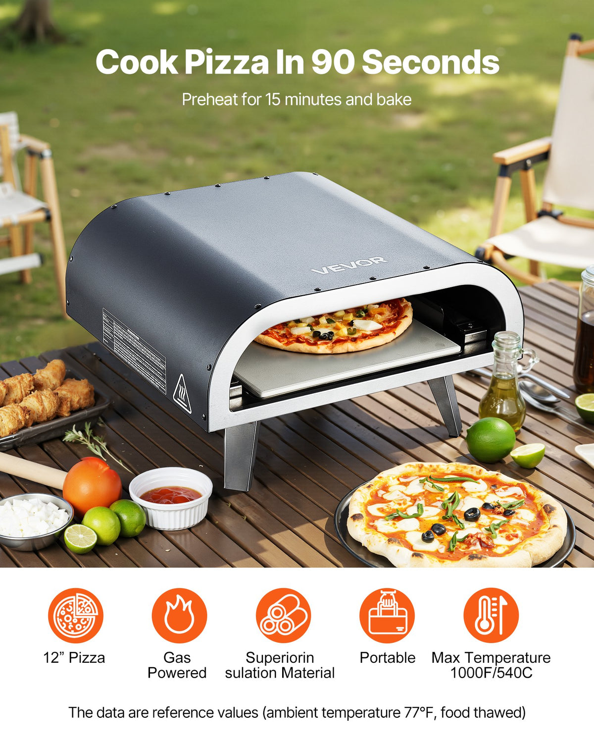 VEVOR Propane Outdoor Pizza Oven, 12 Inch Gas Pizza Maker, Portable Pizza-Cooker with Thickened Pizza-Stone, Carry Bag, Pizza-Oven for Outside Backyard Patio Camping, Black - BXPSLWPTWXZG473H9001V0 - view 3