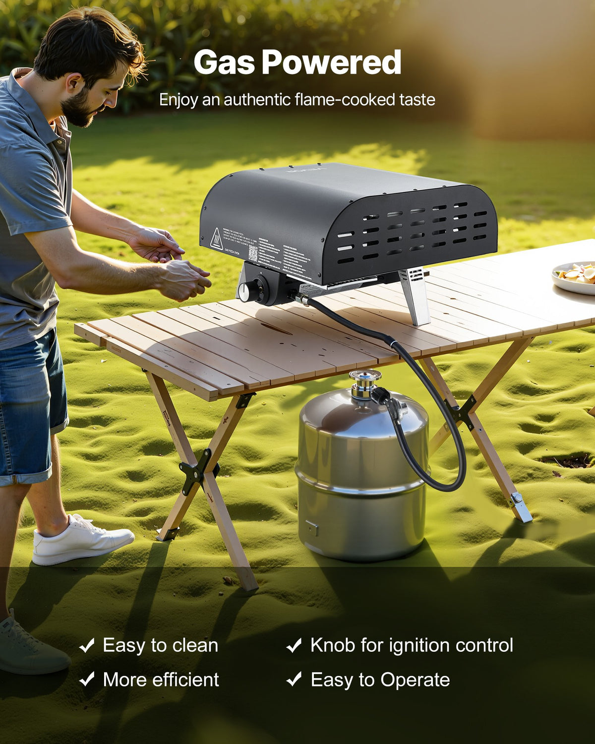 VEVOR Propane Outdoor Pizza Oven, 12 Inch Gas Pizza Maker, Portable Pizza-Cooker with Thickened Pizza-Stone, Carry Bag, Pizza-Oven for Outside Backyard Patio Camping, Black - BXPSLWPTWXZG473H9001V0 - view 4