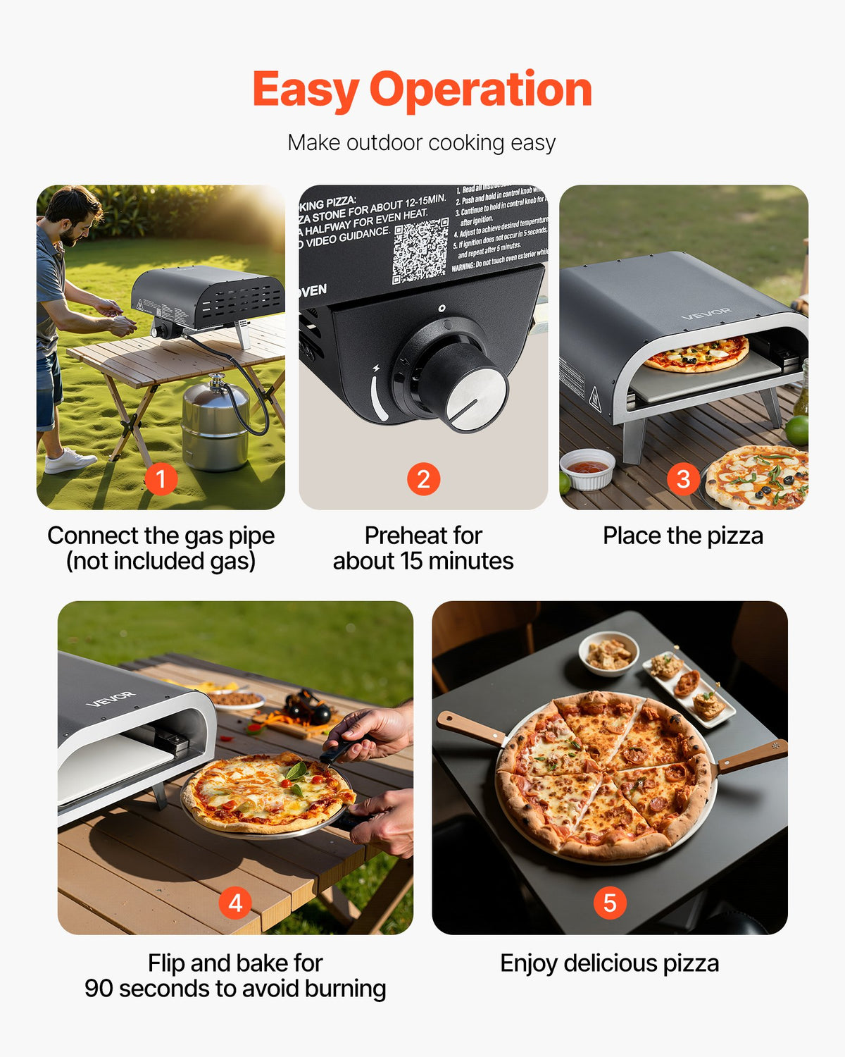 VEVOR Propane Outdoor Pizza Oven, 12 Inch Gas Pizza Maker, Portable Pizza-Cooker with Thickened Pizza-Stone, Carry Bag, Pizza-Oven for Outside Backyard Patio Camping, Black - BXPSLWPTWXZG473H9001V0 - view 7