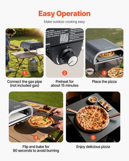 VEVOR Propane Outdoor Pizza Oven, 12 Inch Gas Pizza Maker, Portable Pizza-Cooker with Thickened Pizza-Stone, Carry Bag, Pizza-Oven for Outside Backyard Patio Camping, Black - BXPSLWPTWXZG473H9001V0 - view 7