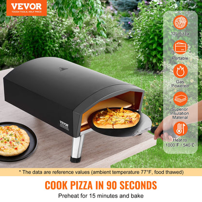 VEVOR Outdoor Pizza Oven, 12" Gas Fired Pizza Maker, Portable Outside Pizza Grill with Thickened Cordierite Pizza Stone, Waterproof Cover, Iron Spray Gas Oven with Foldable Leg for Camping & Backyard - BXPSLWPTWXZGNI9RBV0 - view 3