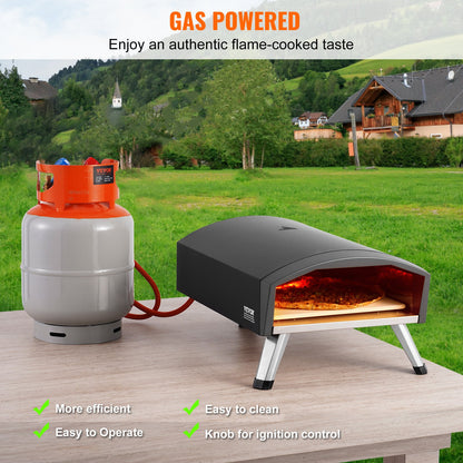 VEVOR Outdoor Pizza Oven, 12" Gas Fired Pizza Maker, Portable Outside Pizza Grill with Thickened Cordierite Pizza Stone, Waterproof Cover, Iron Spray Gas Oven with Foldable Leg for Camping & Backyard - BXPSLWPTWXZGNI9RBV0 - view 4