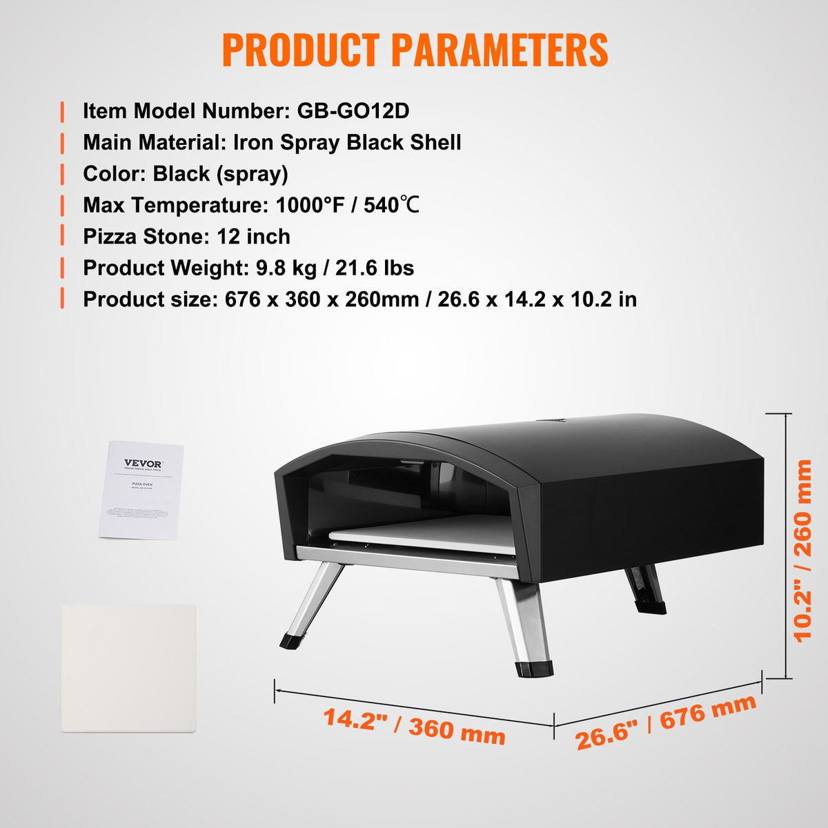 VEVOR Outdoor Pizza Oven, 12" Gas Fired Pizza Maker, Portable Outside Pizza Grill with Thickened Cordierite Pizza Stone, Waterproof Cover, Iron Spray Gas Oven with Foldable Leg for Camping & Backyard - BXPSLWPTWXZGNI9RBV0 - view 8