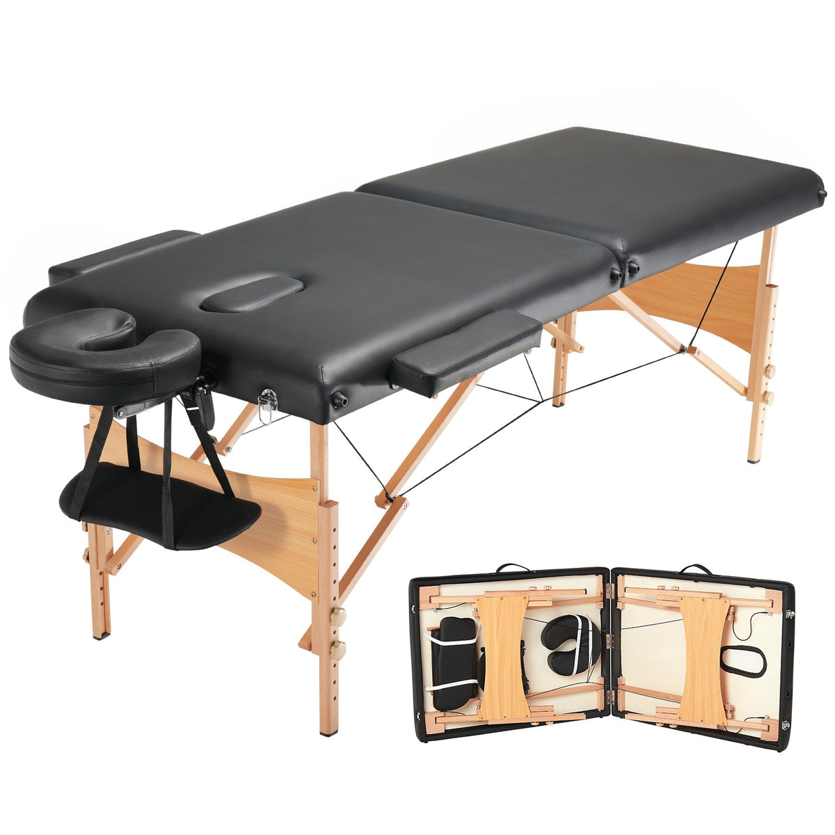 VEVOR Portable Massage Table 28" W, 2 Folding Lightweight Massage Table, 8-Level Height Adjustable Salon Tattoo Bed, Spa Table with Headrest, Armrests, Hand Pallet & Carrying Bag, 600LBS - BXSAMCZXCGK5DI0AWV0 - view 1