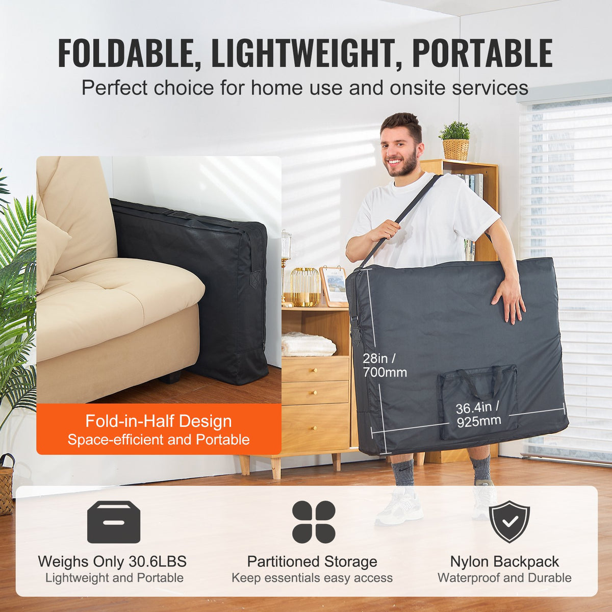 VEVOR Portable Massage Table 28" W, 2 Folding Lightweight Massage Table, 8-Level Height Adjustable Salon Tattoo Bed, Spa Table with Headrest, Armrests, Hand Pallet & Carrying Bag, 600LBS - BXSAMCZXCGK5DI0AWV0 - view 7