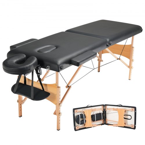 VEVOR Portable Massage Table 24" W, 2 Folding Lightweight Massage Table, 8-Level Height Adjustable Salon Tattoo Bed, Spa Table with Headrest, Armrests, Hand Pallet & Carrying Bag, 600LBS - BXSAMCZXCGK5K5KKEV0 - view 2