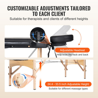 VEVOR Portable Massage Table 24" W, 2 Folding Lightweight Massage Table, 8-Level Height Adjustable Salon Tattoo Bed, Spa Table with Headrest, Armrests, Hand Pallet & Carrying Bag, 600LBS - BXSAMCZXCGK5K5KKEV0 - view 6