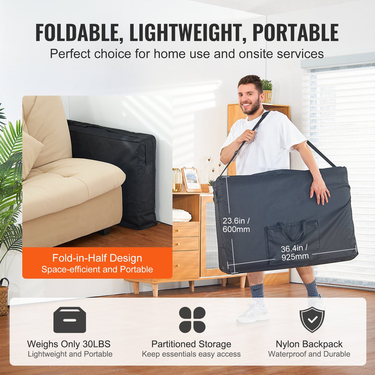 VEVOR Portable Massage Table 24" W, 2 Folding Lightweight Massage Table, 8-Level Height Adjustable Salon Tattoo Bed, Spa Table with Headrest, Armrests, Hand Pallet & Carrying Bag, 600LBS - BXSAMCZXCGK5K5KKEV0 - view 7