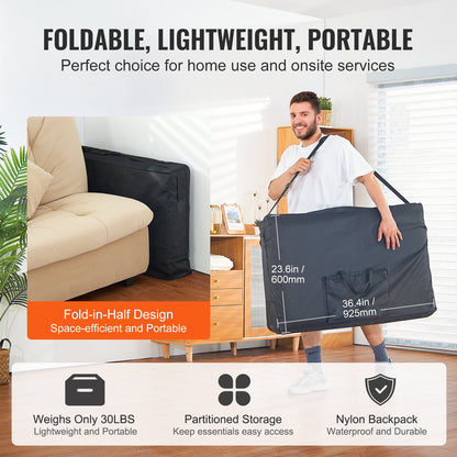 VEVOR Portable Massage Table 24" W, 2 Folding Lightweight Massage Table, 8-Level Height Adjustable Salon Tattoo Bed, Spa Table with Headrest, Armrests, Hand Pallet & Carrying Bag, 600LBS - BXSAMCZXCGK5K5KKEV0 - view 7
