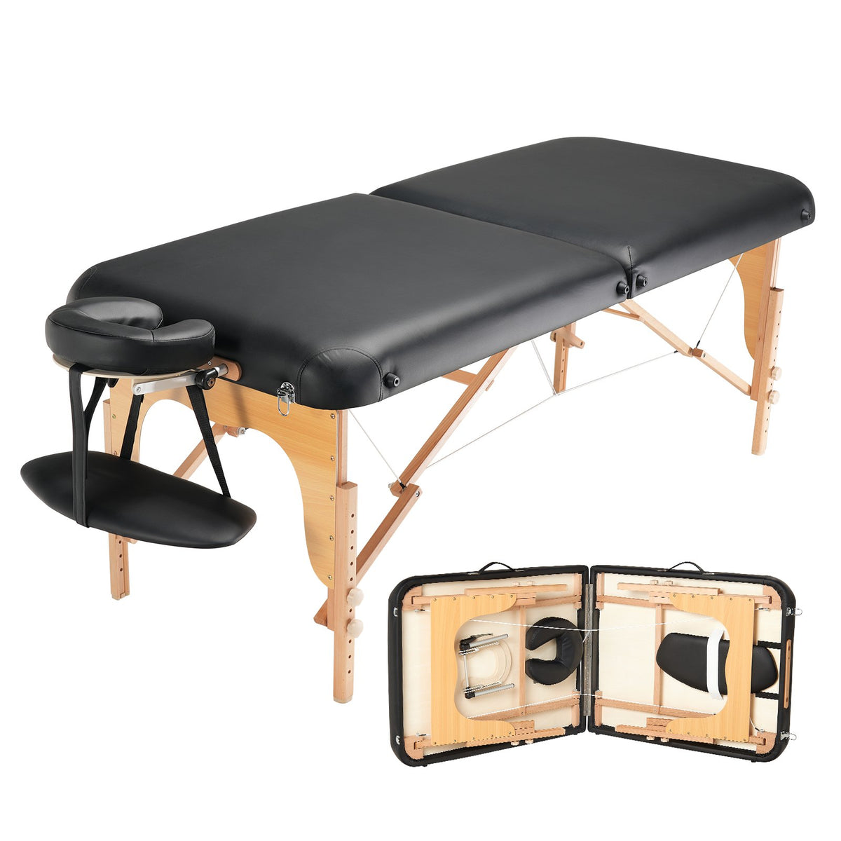 VEVOR Professional Wide Massage Table 30" W, Heavy Duty Folding Massage Table,  8-Level Height Adjustable Facial Salon Tattoo Bed, Portable Spa Table with Headrest, Hand Pallet & Carrying Bag, 750LBS - BXSAMCZYK750OS6CZV0 - view 1