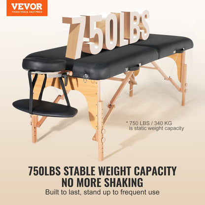 VEVOR Professional Wide Massage Table 30" W, Heavy Duty Folding Massage Table,  8-Level Height Adjustable Facial Salon Tattoo Bed, Portable Spa Table with Headrest, Hand Pallet & Carrying Bag, 750LBS - BXSAMCZYK750OS6CZV0 - view 3
