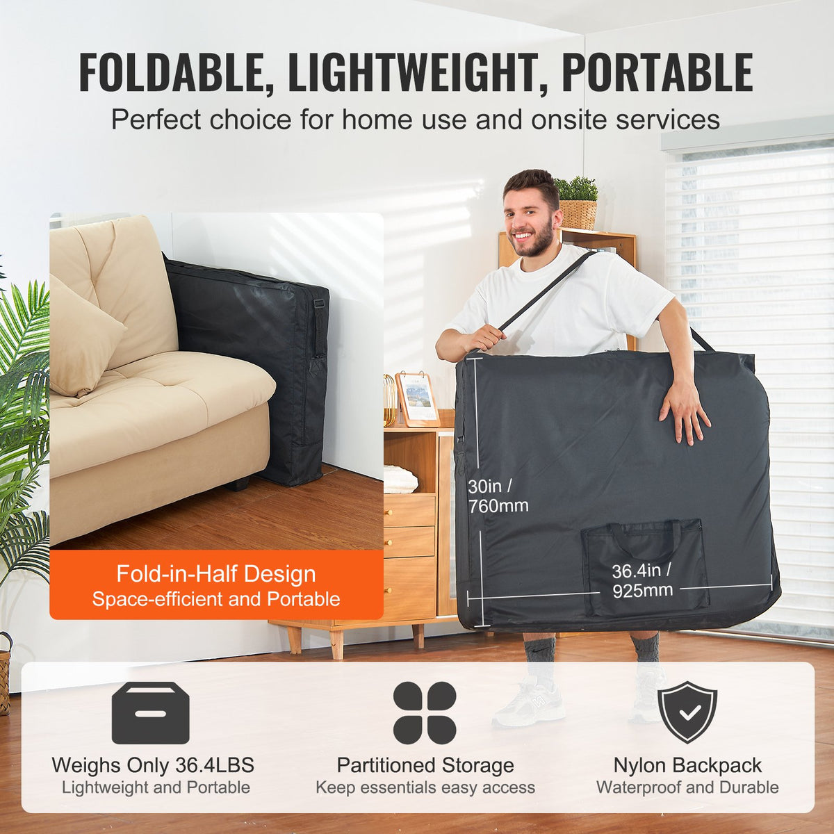 VEVOR Professional Wide Massage Table 30" W, Heavy Duty Folding Massage Table,  8-Level Height Adjustable Facial Salon Tattoo Bed, Portable Spa Table with Headrest, Hand Pallet & Carrying Bag, 750LBS - BXSAMCZYK750OS6CZV0 - view 7