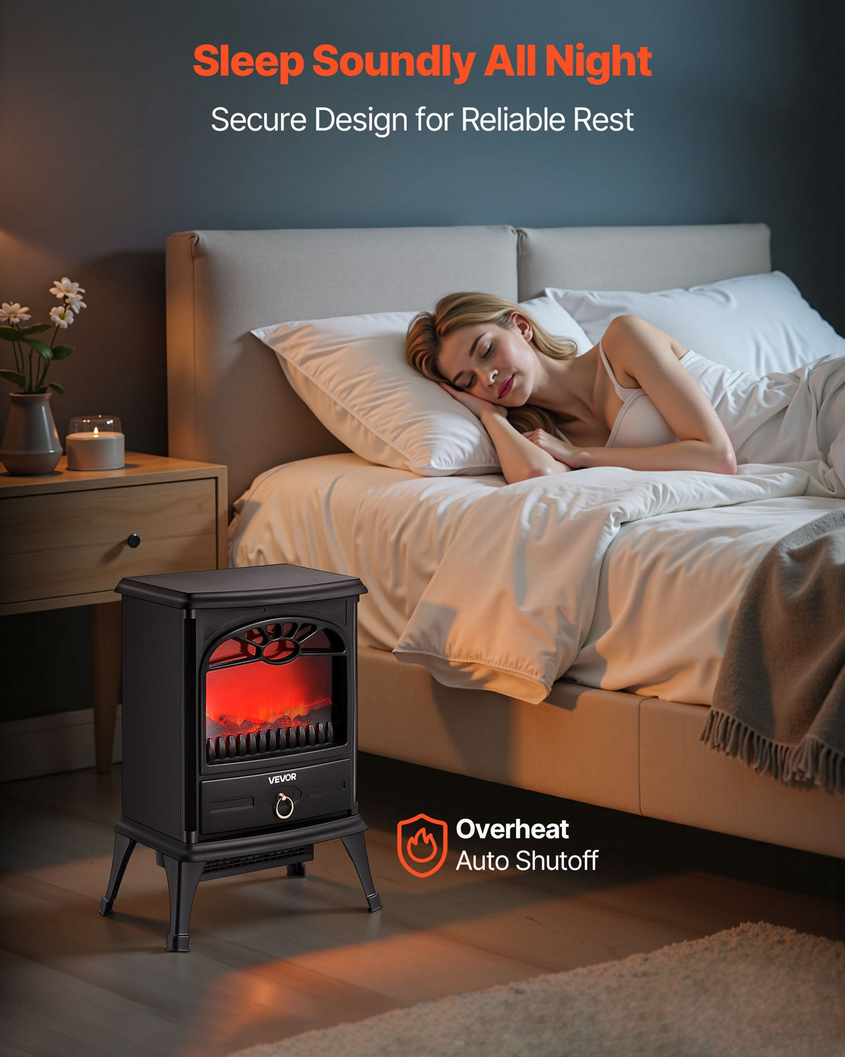 VEVOR 22.8inch Freestanding Fireplaces, 1500W 5120BTU Portable Electric Fireplace Stove Heater, with Overheating Protection,Realistic Flames,for Living Room,Bedroom,Study,Dining Room Warmth,Black - BXSBL22INCHHNTQQW001V1 - view 7