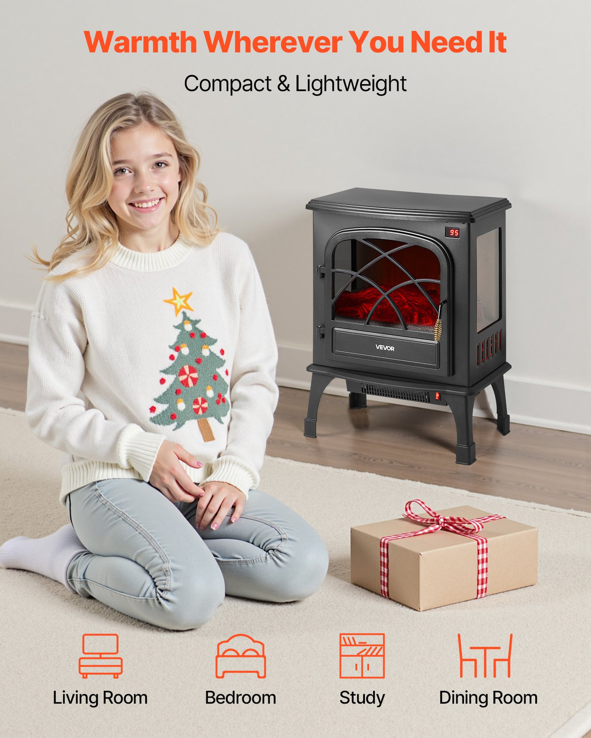 VEVOR 25.5inch Freestanding Fireplaces, 1500W 5120BTU Portable Electric Fireplace Stove Heater, with Overheating Protection,Adjustable Flames,Timer, Remote,for Living Room,Bedroom,Black - BXSBL24INCHHR8CGG001V1 - view 3