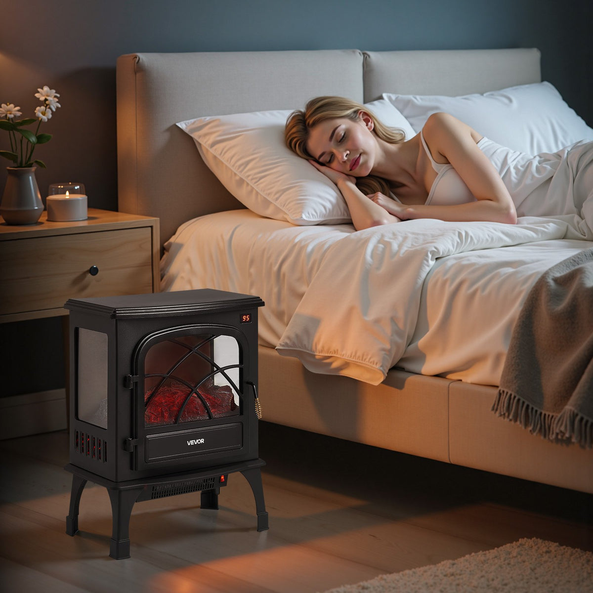 VEVOR 25.5inch Freestanding Fireplaces, 1500W 5120BTU Portable Electric Fireplace Stove Heater, with Overheating Protection,Adjustable Flames,Timer, Remote,for Living Room,Bedroom,Black - BXSBL24INCHHR8CGG001V1 - view 9