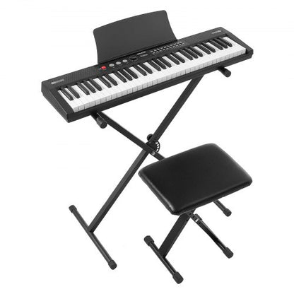 VEVOR Digital Piano 61 Keys Semi Weighted Keyboard Portable Stand Bench, for Beginners, 128 Tones, 128 Rhythms, Dual Power Supply Electronic Piano, with Pedal, Headphone Jack, USB/MIDI, Music Stand - BXSBPZSMGQHSERMW7001V1 - view 2