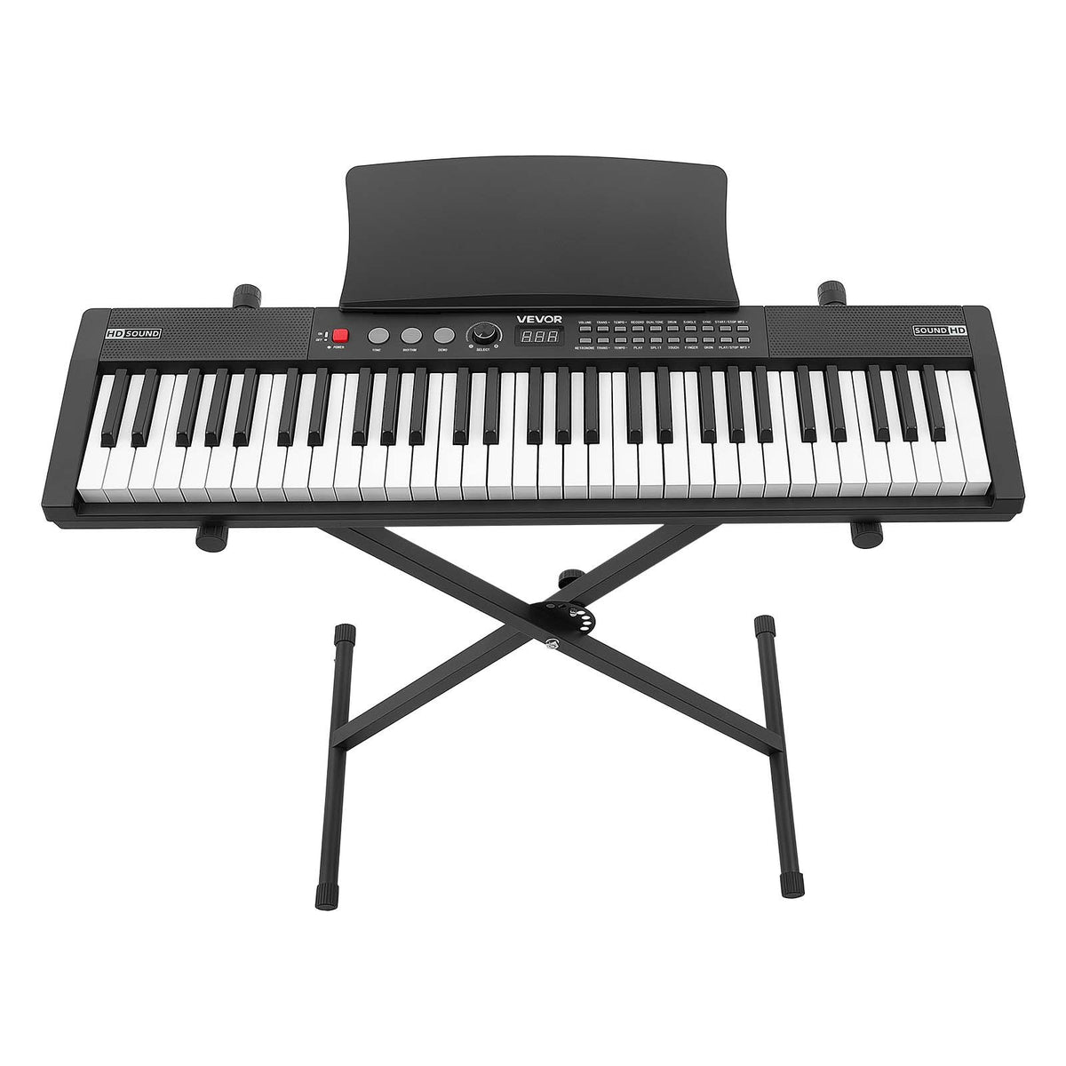 VEVOR Digital Piano 61 Keys Semi Weighted Keyboard Portable Stand Bench, for Beginners, 128 Tones, 128 Rhythms, Dual Power Supply Electronic Piano, with Pedal, Headphone Jack, USB/MIDI, Music Stand - BXSBPZSMGQHSERMW7001V1 - view 10