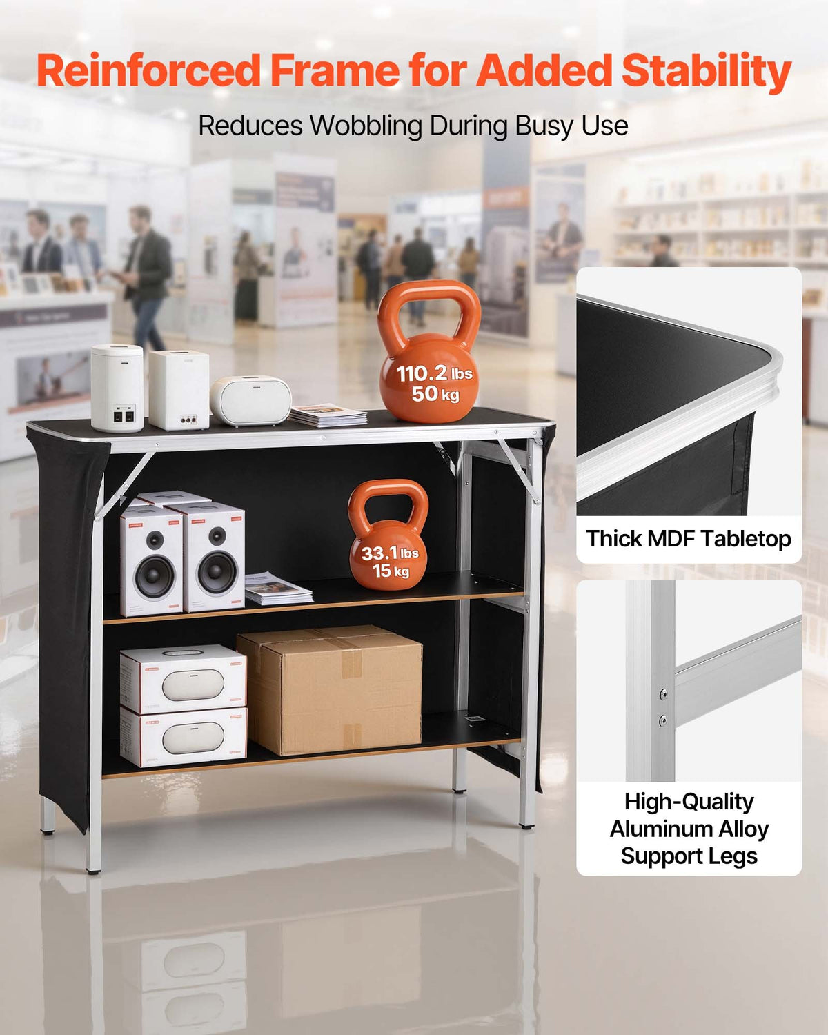 VEVOR Folding Portable Bar Table, 43.3 x 15.2 x 34.8 in, with Carry Bag, 2 Storage Shelves, and Detachable Skirt, Quick and Easy Setup, Foldable Mobile Bartending Station for Events, Party, Tradeshow - BXSBTZZDZJDC2X71M001V0 - view 5