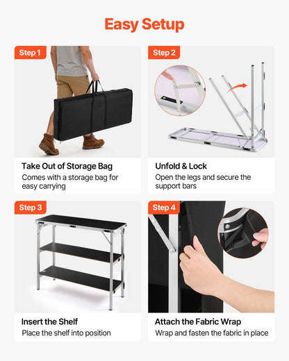 VEVOR Folding Portable Bar Table, 43.3 x 15.2 x 34.8 in, with Carry Bag, 2 Storage Shelves, and Detachable Skirt, Quick and Easy Setup, Foldable Mobile Bartending Station for Events, Party, Tradeshow - BXSBTZZDZJDC2X71M001V0 - view 6