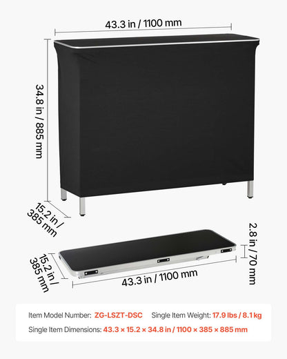 VEVOR Folding Portable Bar Table, 43.3 x 15.2 x 34.8 in, with Carry Bag, 2 Storage Shelves, and Detachable Skirt, Quick and Easy Setup, Foldable Mobile Bartending Station for Events, Party, Tradeshow - BXSBTZZDZJDC2X71M001V0 - view 8
