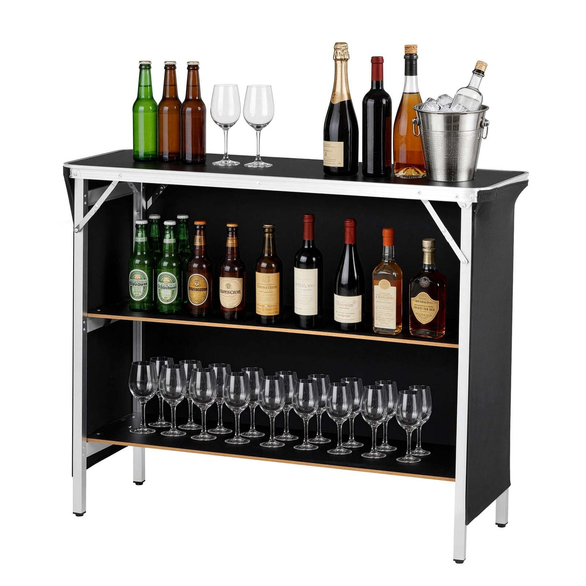 VEVOR Folding Portable Bar Table, 43.3 x 15.2 x 34.8 in, with Carry Bag, 2 Storage Shelves, and Detachable Skirt, Quick and Easy Setup, Foldable Mobile Bartending Station for Events, Party, Tradeshow - BXSBTZZDZJDC2X71M001V0 - view 10