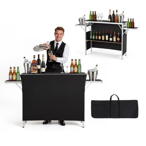 VEVOR Folding Portable Bar Table, 43.3 x 15.4 x 34.6 in, with Carry Bag, Storage Shelf, and Detachable Skirt, Quick and Easy Setup, Foldable Mobile Bartending Station for Events, Party, Tradeshow - BXSBTZZDZJDCCWEVK001V0 - view 2