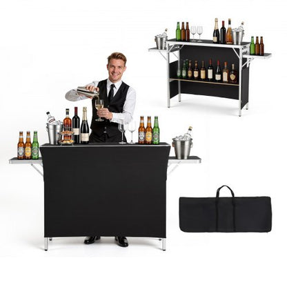 VEVOR Folding Portable Bar Table, 43.3 x 15.4 x 34.6 in, with Carry Bag, Storage Shelf, and Detachable Skirt, Quick and Easy Setup, Foldable Mobile Bartending Station for Events, Party, Tradeshow - BXSBTZZDZJDCCWEVK001V0 - view 2