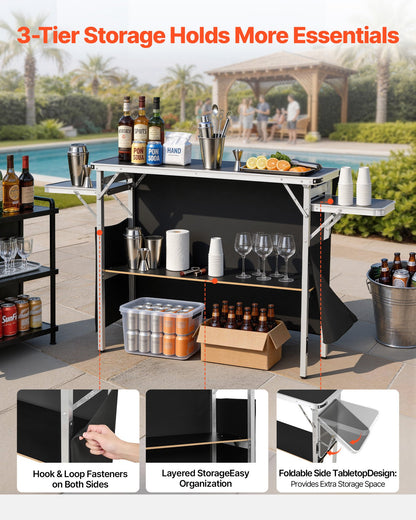 VEVOR Folding Portable Bar Table, 43.3 x 15.4 x 34.6 in, with Carry Bag, Storage Shelf, and Detachable Skirt, Quick and Easy Setup, Foldable Mobile Bartending Station for Events, Party, Tradeshow - BXSBTZZDZJDCCWEVK001V0 - view 4