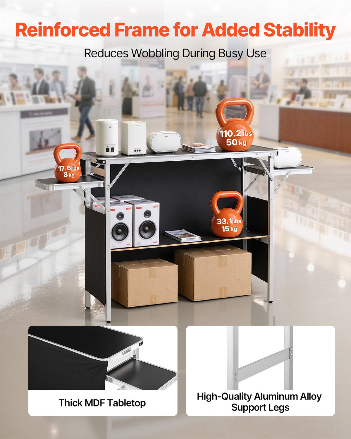 VEVOR Folding Portable Bar Table, 43.3 x 15.4 x 34.6 in, with Carry Bag, Storage Shelf, and Detachable Skirt, Quick and Easy Setup, Foldable Mobile Bartending Station for Events, Party, Tradeshow - BXSBTZZDZJDCCWEVK001V0 - view 5